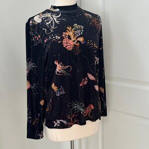 MODCLOTH size XL Stretch Velvet Mock Neck Sea Life Top Keyhole Back